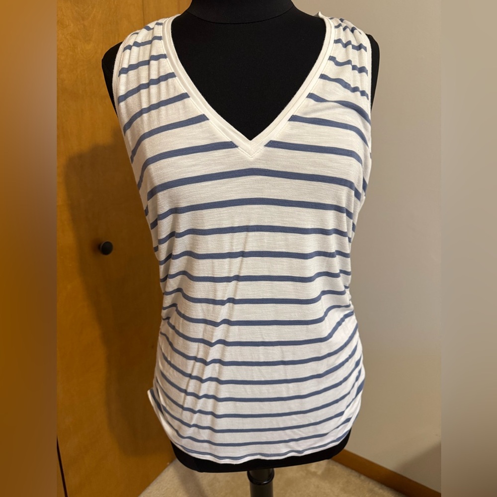 White House Black Market Blue and White Striped Tank Top